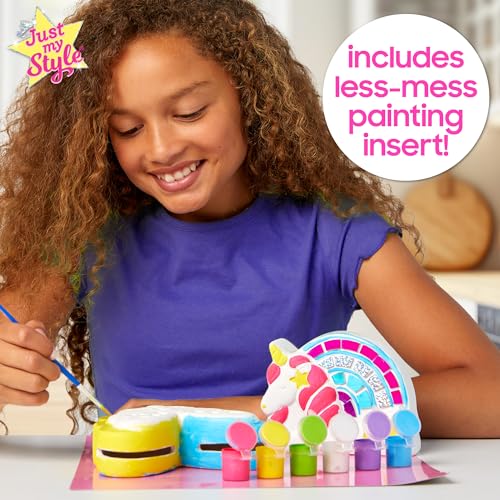 Just My Style Paint & Sparkle Figurines, Paintable Unicorn Rainbow & Butterfly Photo Holder, Create Funky Decor, Includes Art Supplies, Stickers & Just My Style
