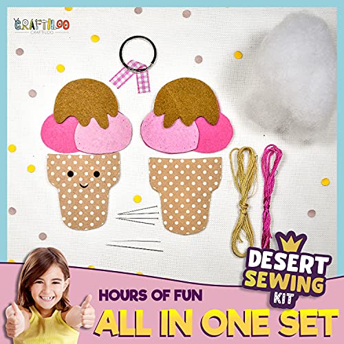 CRAFTILOO 12 Pre-Cut Mini Treats Dessert Fun Kids Sewing Kit for Kids Ages 8-12 Children Beginners Sewing Kit Make Your Own Felt Pillow Plush Craft Kit Girls