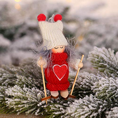 Amosfun Wood Figurine Decor 5PCS Christmas Ski Doll Ornaments Wooden Christmas Christmas Tree Hanging Decorations Pendants Holiday Shop Window Home Amosfun