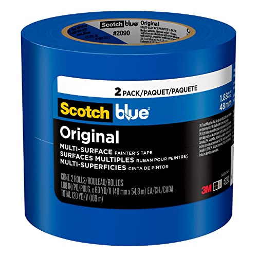 ScotchBlue Original Multi-Surface Painter's Tape, 1.88 Inches x 60 Yards, 2 Rolls, Blue, Paint Tape Protects Surfaces and Removes Easily, ScotchBlue
