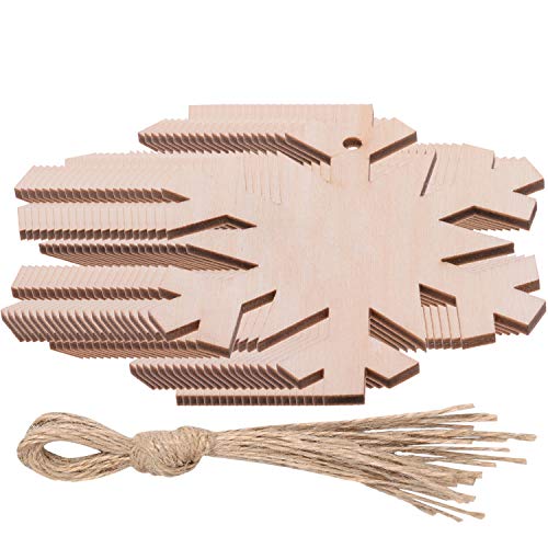 Christmas Wooden Crafts Hanging Ornaments Christmas Tree Decoration Unfinished Wood Cutouts for DIY Blank Slices to Paint (50PCs Snowflake Style)