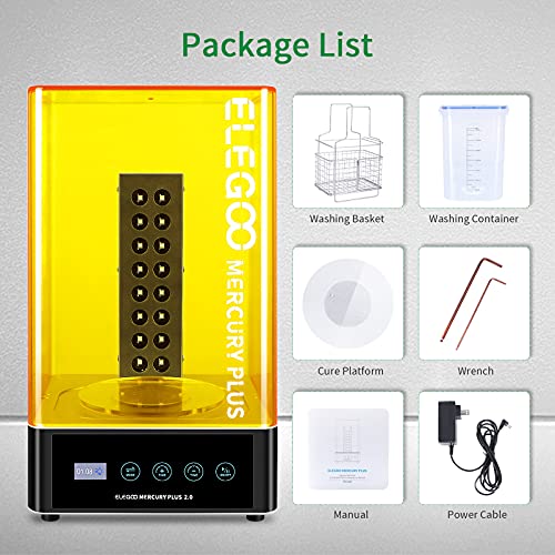 ELEGOO Mercury Plus 2.0 Wash and Cure Station, Upgraded 2 in 1 Design Washing UV Resin Curing Machine with Washing Container and Busket for ELEGOO