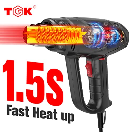 Heat Gun, TGK® 1800W Heavy Duty Hot Air Gun Kit 122℉~1202℉ Dual Temperature Settings with 6 Attachments Overload Protection for Crafts, Shrink Wrapping/Tubing, Paint Removing, Epoxy Resin