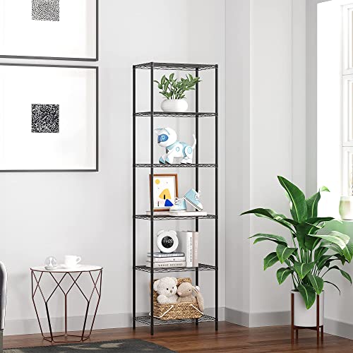 HOMEFORT 6-Tier Wire Shelving, 6 Shelves Unit Metal Storage Rack, Durable Organizer, Perfect for Pantry Closet Kitchen Laundry Organization (Black) HOMEFORT