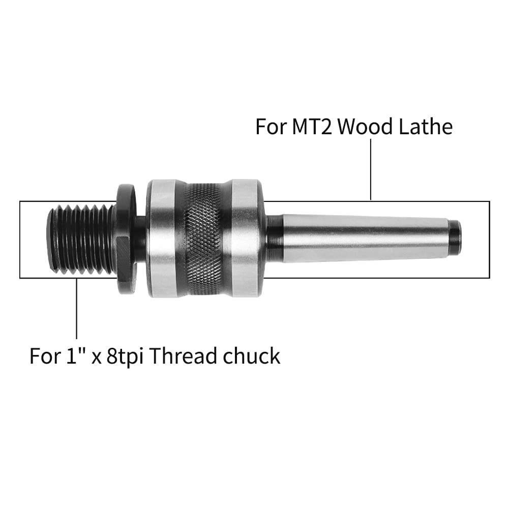 Woodworking Live Tailstock Chuck Adapter to 1" x 8tpi Thread with #2 Morse Taper Mount