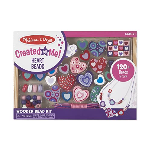 Melissa & Doug Created by Me! Heart Beads Wooden Bead Kit, 120+ Beads and 5 Cords for Jewelry-Making - WoodArtSupply