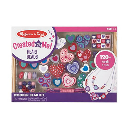 Melissa & Doug Created by Me! Heart Beads Wooden Bead Kit, 120+ Beads and 5 Cords for Jewelry-Making - WoodArtSupply