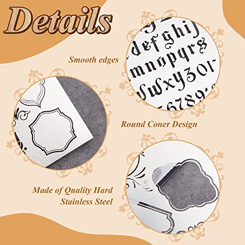 8 Pcs 4 x 7 Inch Stainless Steel Stencils Stencils Alphabet Number Stencils for Journaling Metal Stencils Bookmark Vintage Flower Vines Stencils for Lewtemi