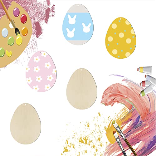 Easter Wooden Easter Egg Cutouts Unfinished Wooden Cutouts Blank with Twines Wood Slices Ornaments for Christmas Birthday Party Happy Easter Spring Zontween
