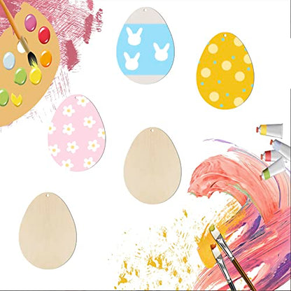 Easter Wooden Easter Egg Cutouts Unfinished Wooden Cutouts Blank with Twines Wood Slices Ornaments for Christmas Birthday Party Happy Easter Spring