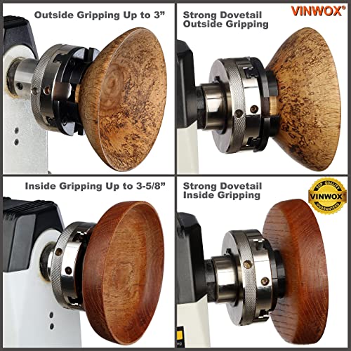 VINWOX SCR4-4 Wood Lathe Chuck, 4-Jaw Self-Centering Chuck, with 1"x8TPI thread & 3/4"x16TPI Adapter, 3 Years Warranty