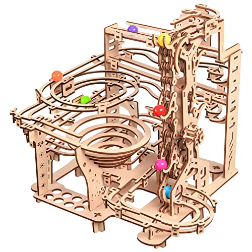 3D Wooden Puzzle Marble Running Kit - Mechanical Model Building Kit for Adults, Puzzle Brain Teaser Assembly Model, DIY Wooden Puzzle Hobby Toy Gift
