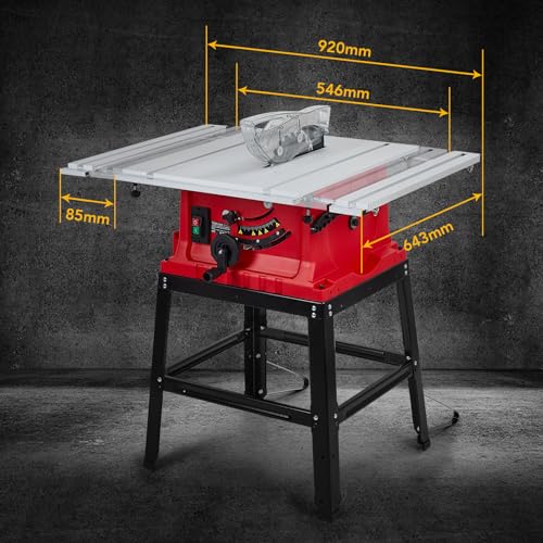 Table Saw, 10 Inch 15A Multifunctional Saw with Stand & Push Stick, 90° Cross Cut & 0-45° Bevel Cut, 5000RPM, Adjustable Blade Height for Woodworking Broadfashion