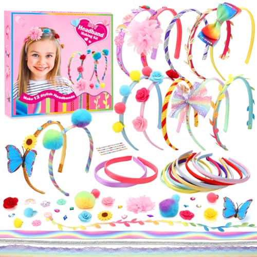 Headband Making Kit for Girls Arts and Crafts for Kids Ages 4-6 6-8 8-12 Make Your Own 12 Fashion Headbands DIY Hair Accessories Set Toys for 4 5 6 7 - WoodArtSupply