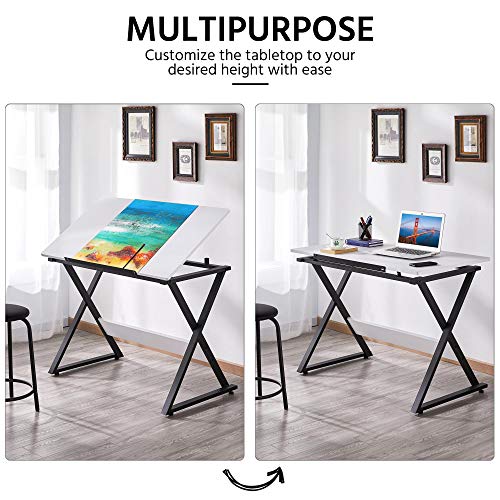 Yaheetech Adjustable Drawing Tables Drafting Desk with P2 Tiltable Tabletop for Reading, Writing,Studying Art Craft Work Station - WoodArtSupply