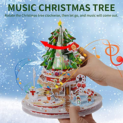 Hallisun 3D Puzzles for Kids and Adults, Merry Christmas Playground Tree DIY Jigsaw Puzzle Kit, Handmade Music Box Craft Kits, STEM Educational Toys