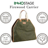 Canvas Log Carrier Bag,Waxed Durable Wood Tote,Fireplace Stove Accessories,Extra Large Firewood Holder with Handles for Camping Best Gifts INNO STAGE