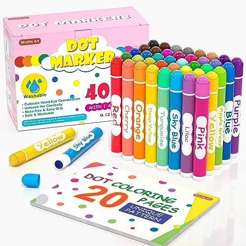 Shuttle Art Dot Markers, 40 Colors Washable for Toddlers with Free Activity Book, Bingo Daubers Supplies for Kids Preschool Children, Non Toxic