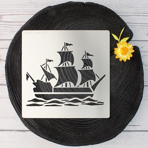 Aleks Melnyk No.474 Metal Stencil, Sailing Ship, Pirate Transport, Small Stencil, 1 PC, Template for Wood Burning, Engraving, Crafting, Scrapbook - WoodArtSupply