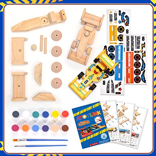 Atoylink DIY Wooden Cars Crafts for Kids Easy Assemble & Paint Your Own Race Cars 3 Pack Model Car Kits Woodworking Arts and Crafts for Boys Girls Atoylink