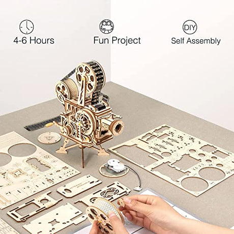 ROKR Vitascope 3D Wooden Puzzle - Vintage Movie Projector Model Kit for Adults ROKR