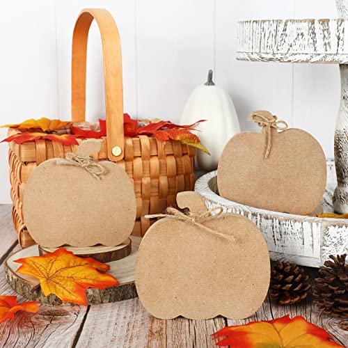 Whaline 6Pcs Fall Pumpkin Wooden Cutouts with Ropes Unfinished Pumpkin Shaped Table Wooden Signs for Fall Thanksgiving Halloween Tiered Tray Home Whaline