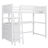 Stylish White Twin Loft Bed with Integrated Desk and Storage for Kids and Teens Bellemave