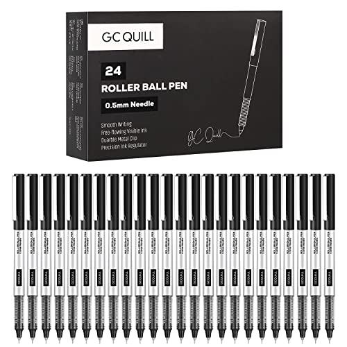 GC QUILL Rollerball Pens, Pack of 24, 0.5mm Black Liquid Ink Pens for Bullet Journaling, Fine Point Rollerball, Office Supplies for Writing, Taking GC QUILL