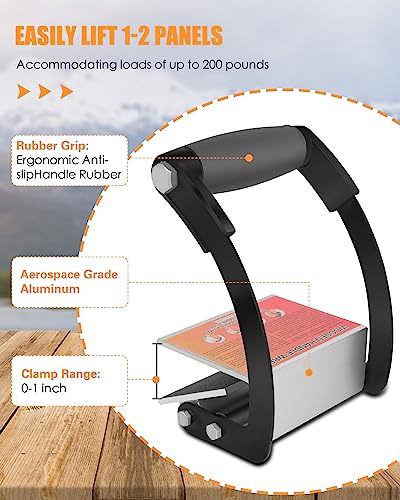 Panel Carrier and Plywood Lifting Tool, 0 to 1 Grip Range Sheetrock Gripper Carrying Soft-Grip Handle Gripper Lift Heavy Duty Metal Gripper for Clamp