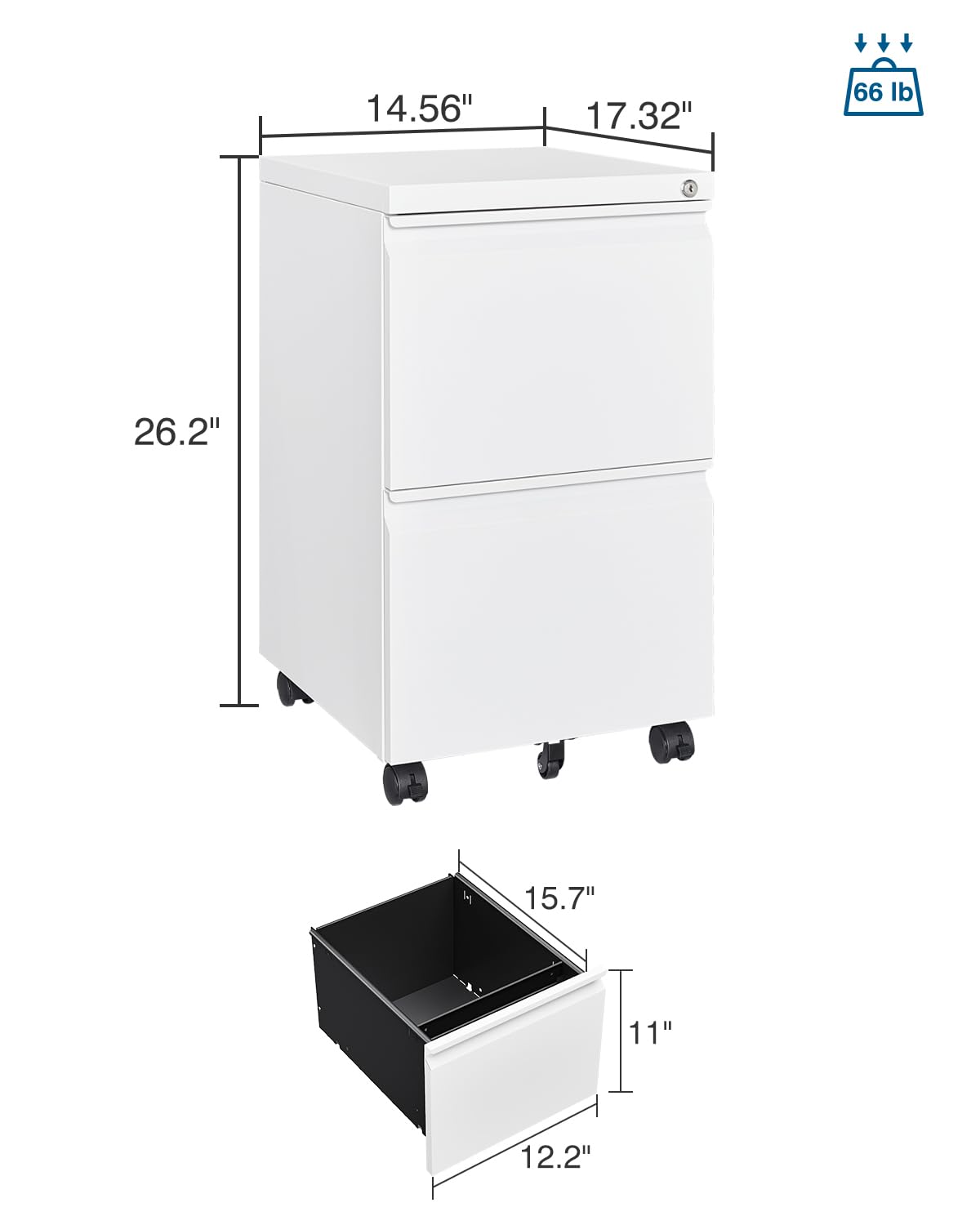 PEUKC 2 Drawer File Cabinet with Lock, Metal Under Desk Rolling Filing Cabinet fits Letter/Legal/A4 Size for Home Office, Mobile Filing Cabinet, PEUKC