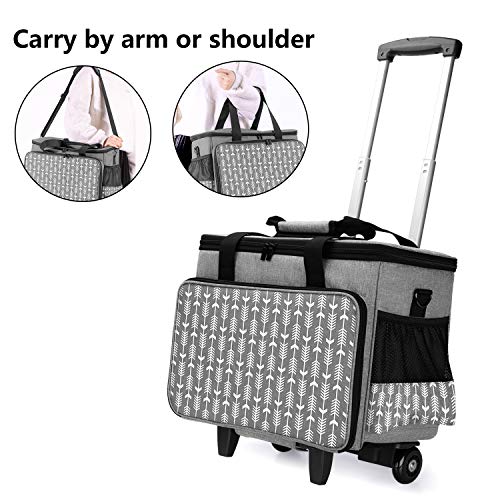 Yarwo Detachable Rolling Sewing Machine Carrying Case, Trolley Tote Bag with Removable Bottom Wooden Board for Most Standard Sewing Machine and Yarwo
