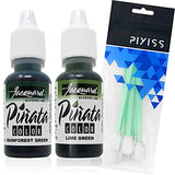 Jacquard Pinata Alcohol Inks Greens Bundle, Lime Green and Rainforest Green and 10x Pixiss Ink Blending Tools GrandProducts Art Bundles
