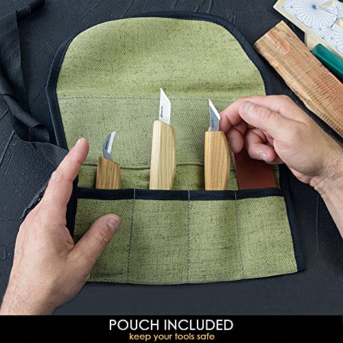 BeaverCraft Wood Carving Knife Kit for Beginners S55 Chip Carving Knives Woodworking Wood Carving Tools Set Carve Widdling Knife Kit Detail Whittling BeaverCraft