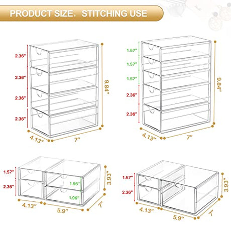 Makeup Organizer With 16 Drawers, 4 Pcs Desktop Office Supplies, Desk Organizers, Clear Desk Accessories, Dustproof Drawer Storage for Make Up, caktraie