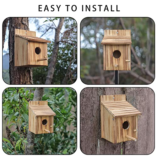 Wood Bird Houses for Outside with Pole Wooden Bird House for Finch Bluebird Cardinals Hanging Birdhouse Clearance Garden Country Cottages NATUREYLWL