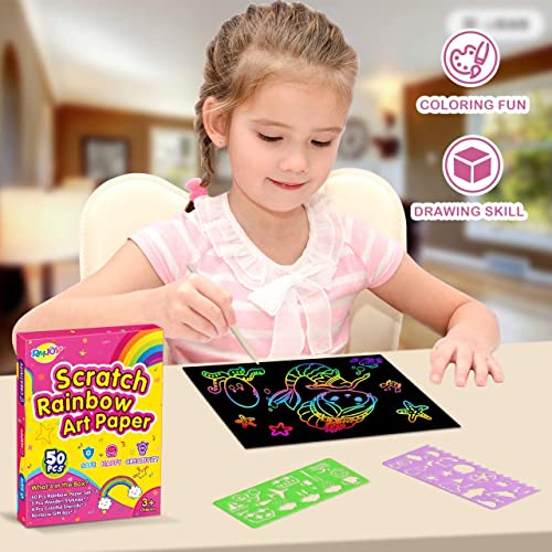 RMJOY Rainbow Scratch Paper Sets: 60pcs Magic Art Craft Scratch Off Papers Supplies Kits Pad for Age 3-12 Kids Girl Boy Teen Toy Game Gift for