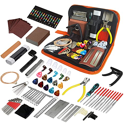 99PCS Guitar Tool Kit，Professional Guitar Repairing Maintenance Tool Kit with Capo Guitar Strings Picks Bridge Pins Gauge Guitar Accessories Gift for Micling