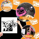 Farmhouse Stencils, Reusable Cow Pig Farm Stencils Wood Burning Country Farm Animal Paint Stencils for Painting on Wood DIY Craft Furniture Wall Sign Huahui