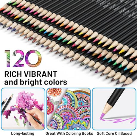 POPYOLA 136 Pack Colored Pencils Set with Portable Gift Case, Art Supplies 120 Colored Pencils, 3-Color Sketch Book, Coloring Book, Sketchbook, POPYOLA