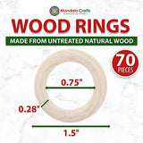 Mandala Crafts 70 40mm 1.5 Inch DIY Natural Wood Rings for Crafts - Macrame Wooden Rings - Unfinished Wood Rings for Macrame Rings Knitting Jewelry Mandala Crafts