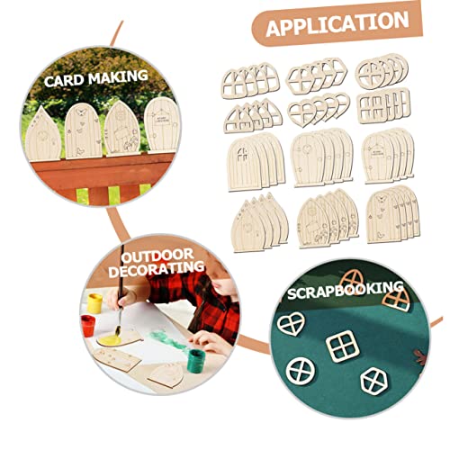 Yardwe 240 Pcs Mini Door Blank Fairy Door Garden Ornaments DIY Kits Unfinished Fairy Door House Windows Fairy Tale Door Mini Chips Unpainted Fairy Yardwe