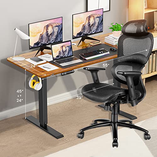 farexon Electric Standing Desk Adjustable Height, 55 x 24 Inch Sit Stand up Desk with Large Mouse Pad, Double Metal Hook,4 Memory Preset Heights Home - WoodArtSupply