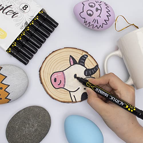 Tesquio Black Paint Marker, 8 Pack Dual Tip Acrylic Paint Pens, Ideal for Wood, Rock Painting, Canvas, Stone, Glass, Ceramic Tesquio