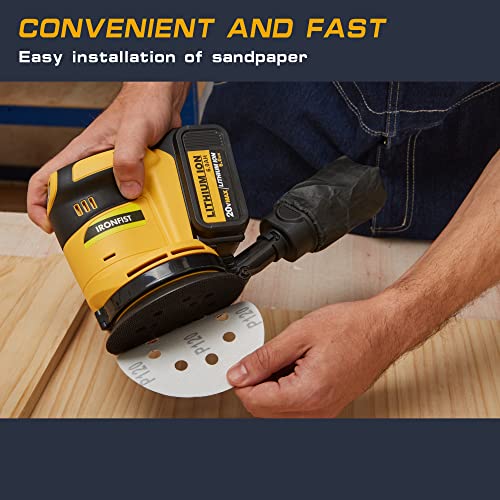 IRONFIST Random Orbit Sander for DEWALT Lithium Battery, 5inch Electric Palm Sander/Polisher 3 Speed Setting with Dust Bag with Sandpaper & Polishing IRONFIST