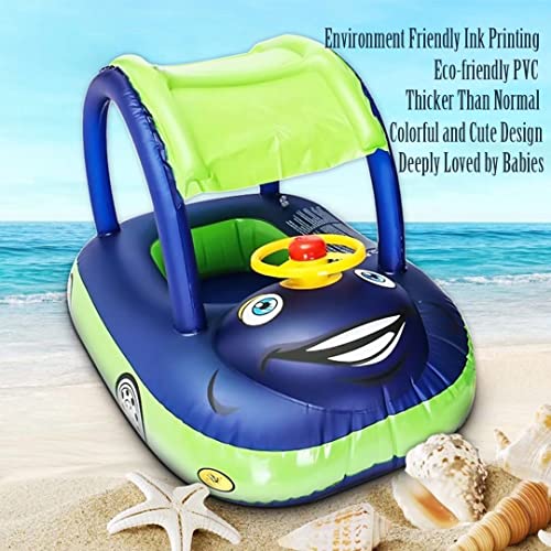 QIAONIUNIU Baby Pool Float with Canopy Summer Steering Wheel Sunshade Swim Ring Car Inflatable Toys Infants Float Seat Boat for Kids Toddlers QIAONIUNIU
