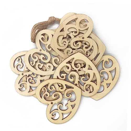 TEHAUX 10pc Unfinished Wood Shapes Heart Wood Slices Wood Heart Confetti Wood Wedding Confetti Wood Log Slices Heart Shaped Wood Unfinished Wood TEHAUX