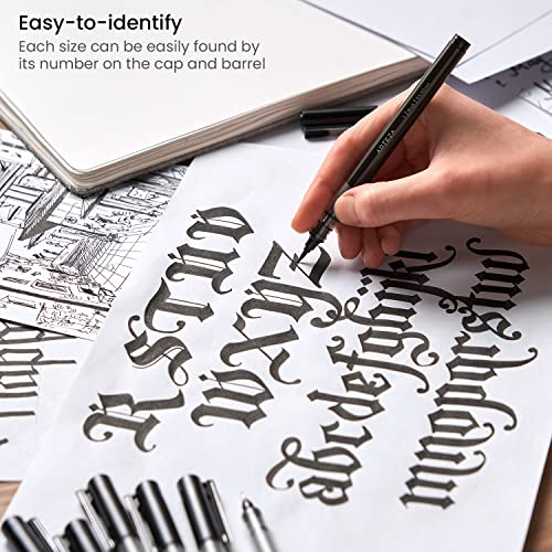 ARTEZA Micro-Line Ink Pens, Set of 9, Black Fineliners with Japanese Archival Ink, Art Supplies for Comic Artists and Illustrators ARTEZA