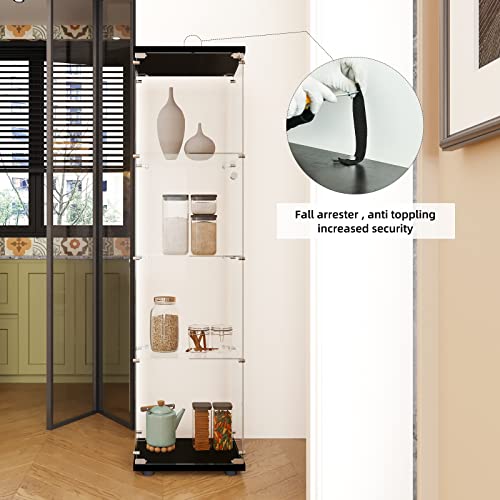 FLYMUHJIA Curio Cabinet Glass Display Case for Collectibles with Door, 4 Display Shelves Showcase, 64.2”Hx16.9''Lx 14.6''W Black FLYMUHJIA
