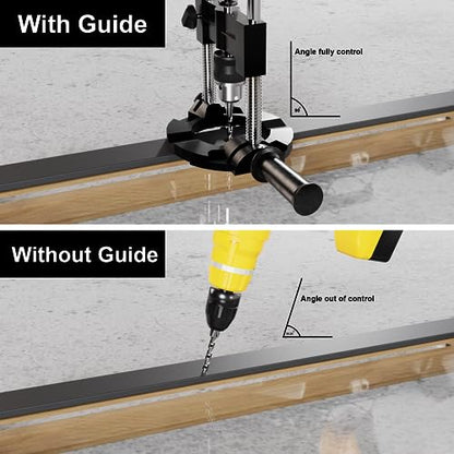 Pop's Choice Portable Drill Guide/Press for Drilling, Multi-Angle Guide Attachment Holder For 1/4 Inch and 3/8 Inch, with Chuck, Black - WoodArtSupply