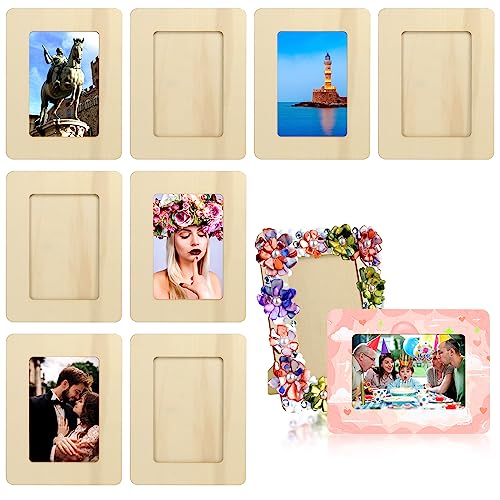 Vmiapxo 10 Pack Unfinished Wooden Picture Frames for 5" x 7" Photos, Standing Postcard Picture Frame Set DIY Keepsake Kit Decoratable Coards for - WoodArtSupply